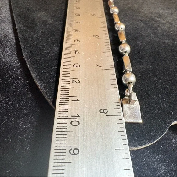 Alicia Mexico 925 Sterling Silver Beaded Bar Link Bracelet Signed 18g - Picture 6 of 7